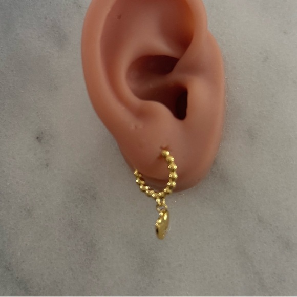 Gold Beaded Heart Star Burst Crystal Charm Pendant Huggie Hoop Earrings - Picture 3 of 5